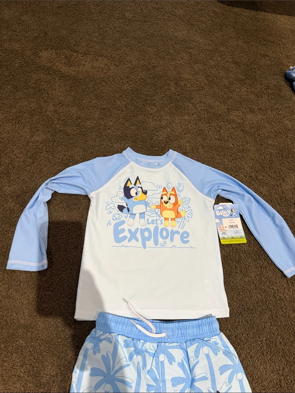 Bluey 'Let's Explore' Light Blue Kids Pajama Set Sz 5T